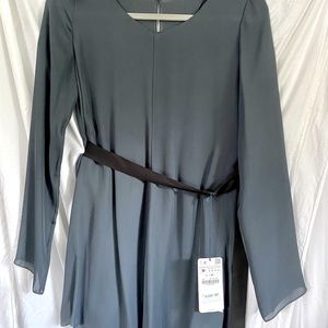 Zara Sheer Blue Belted Tunic sz M